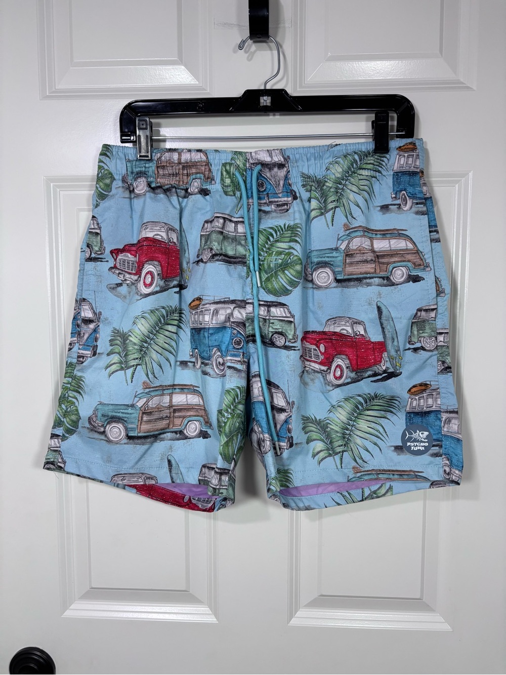 Psycho Tuna Classic Cars Unlined Swim Shorts Men’s L Blue